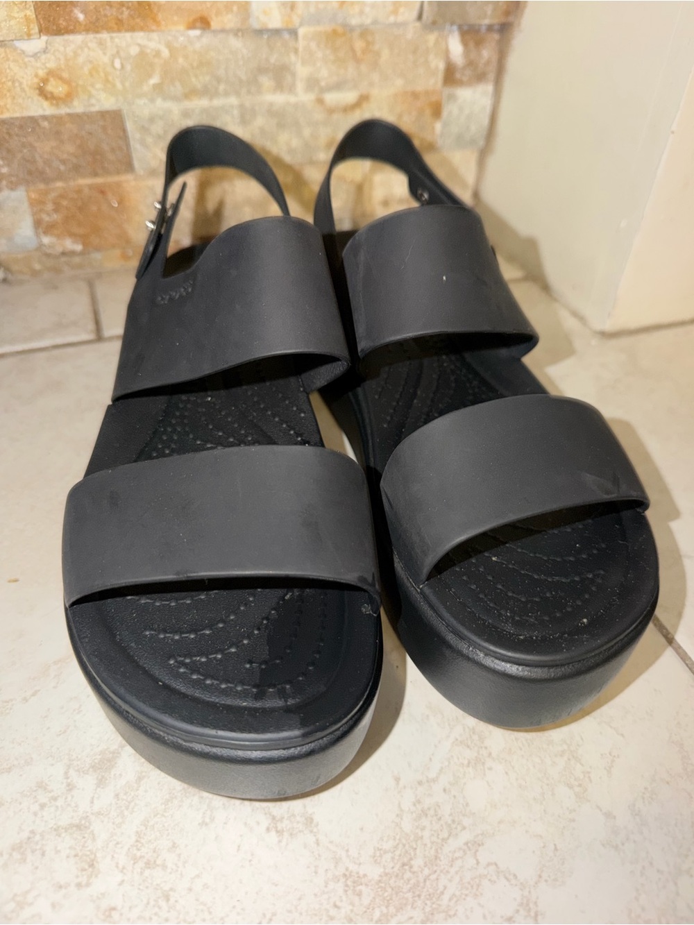 Crocs Black Platform Slide Sandals